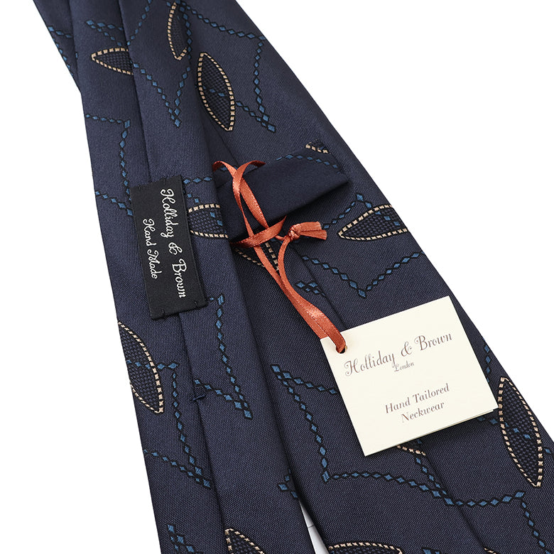 Holliday & Brown ハンドメイド ダイヤモチーフ シルクネクタイ Holliday&Brown】リーフ×ダイヤ小紋ネクタイ【Made in Italy