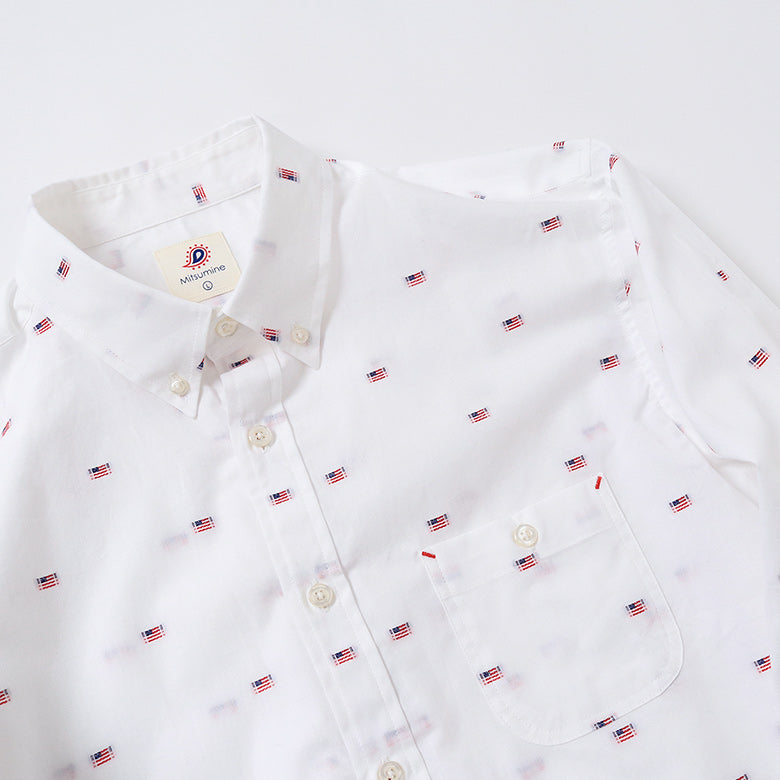 アメリカンフラッグ刺繍ボタンダウンシャツ【Made in Japan】